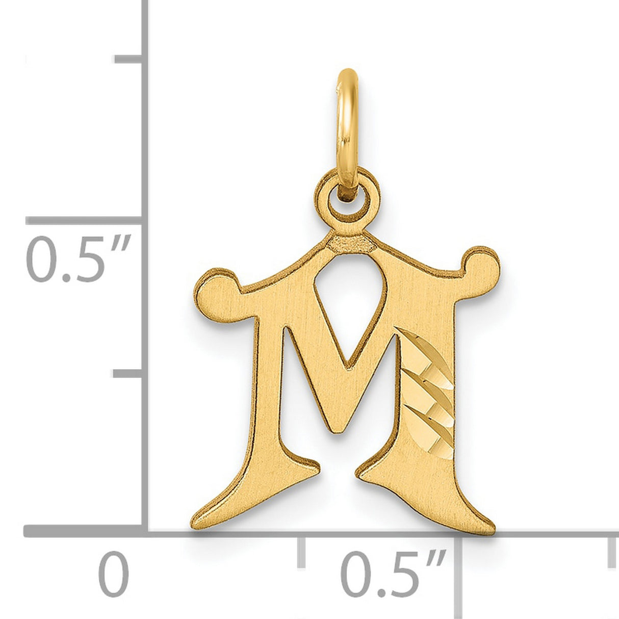 14k Yellow Gold Initial M Pendant with Decorative Cut Design, Old English Letter Charm