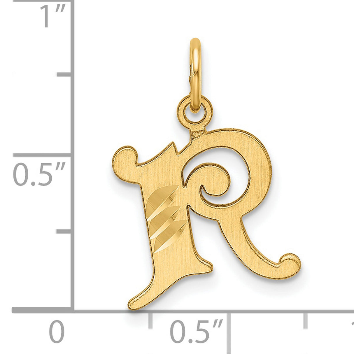 14k Yellow Gold Script Letter R Pendant with Satin Finish and Diamond-Cut Details