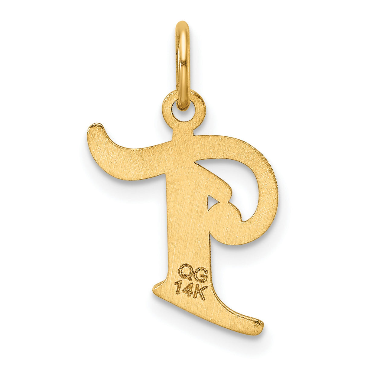 14k Yellow Gold Script Initial T Pendant, Polished and Brushed Finish, Diamond-Cut Detailing