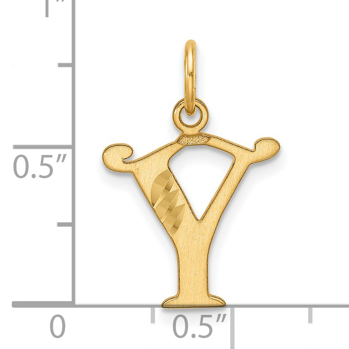 Diamond-cut Letter Y Initial Charm Pendant in Real 14k Yellow Gold