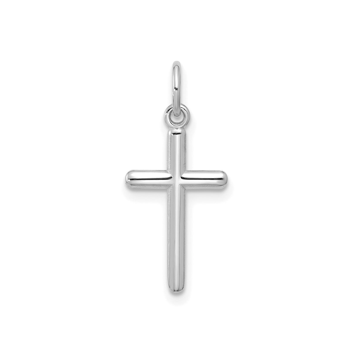14k White Gold Cross Pendant, Modern Minimal Spiritual Design, High Polish Finish