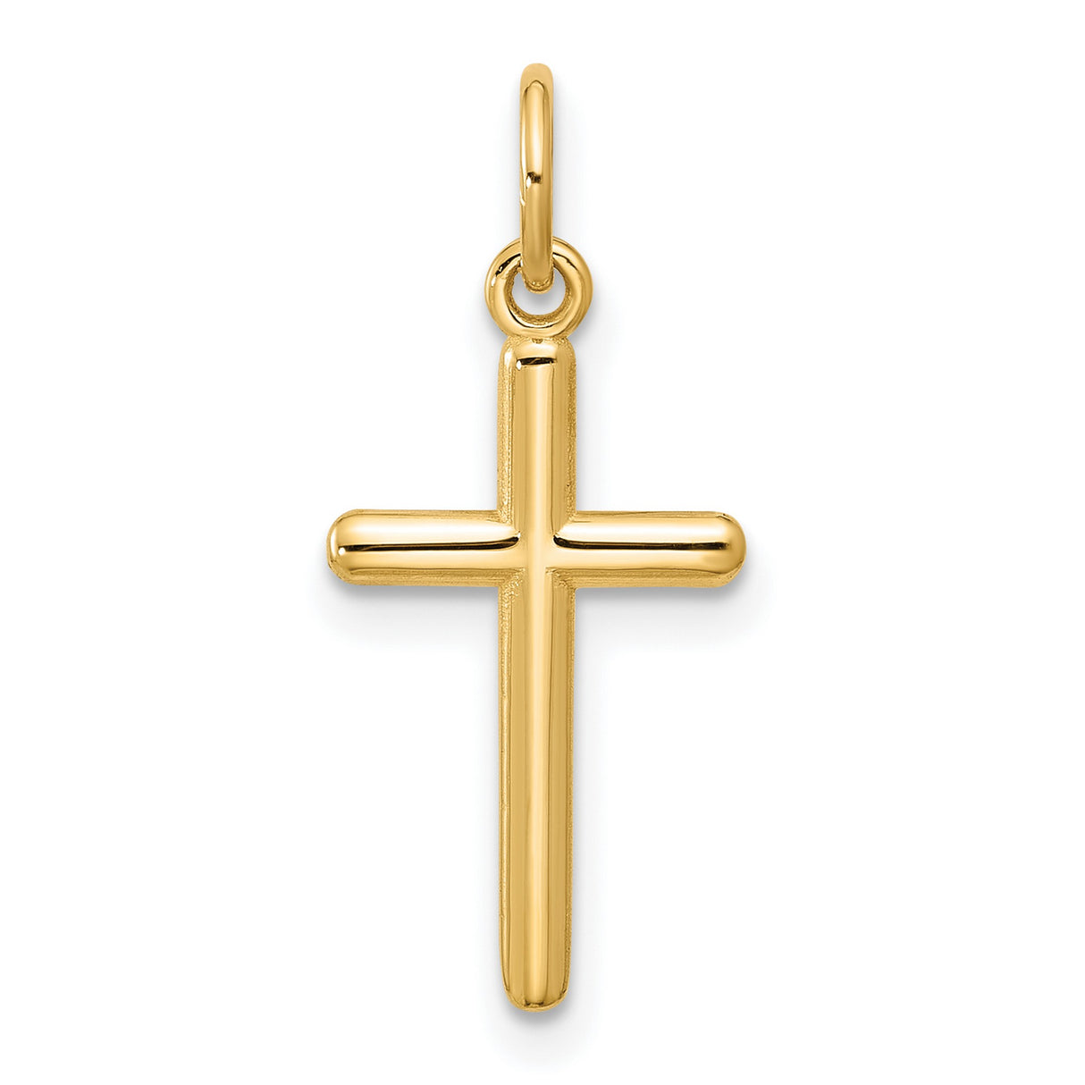 14k Yellow Gold Cross Pendant with Smooth Polished Finish, Minimalist Spiritual Style