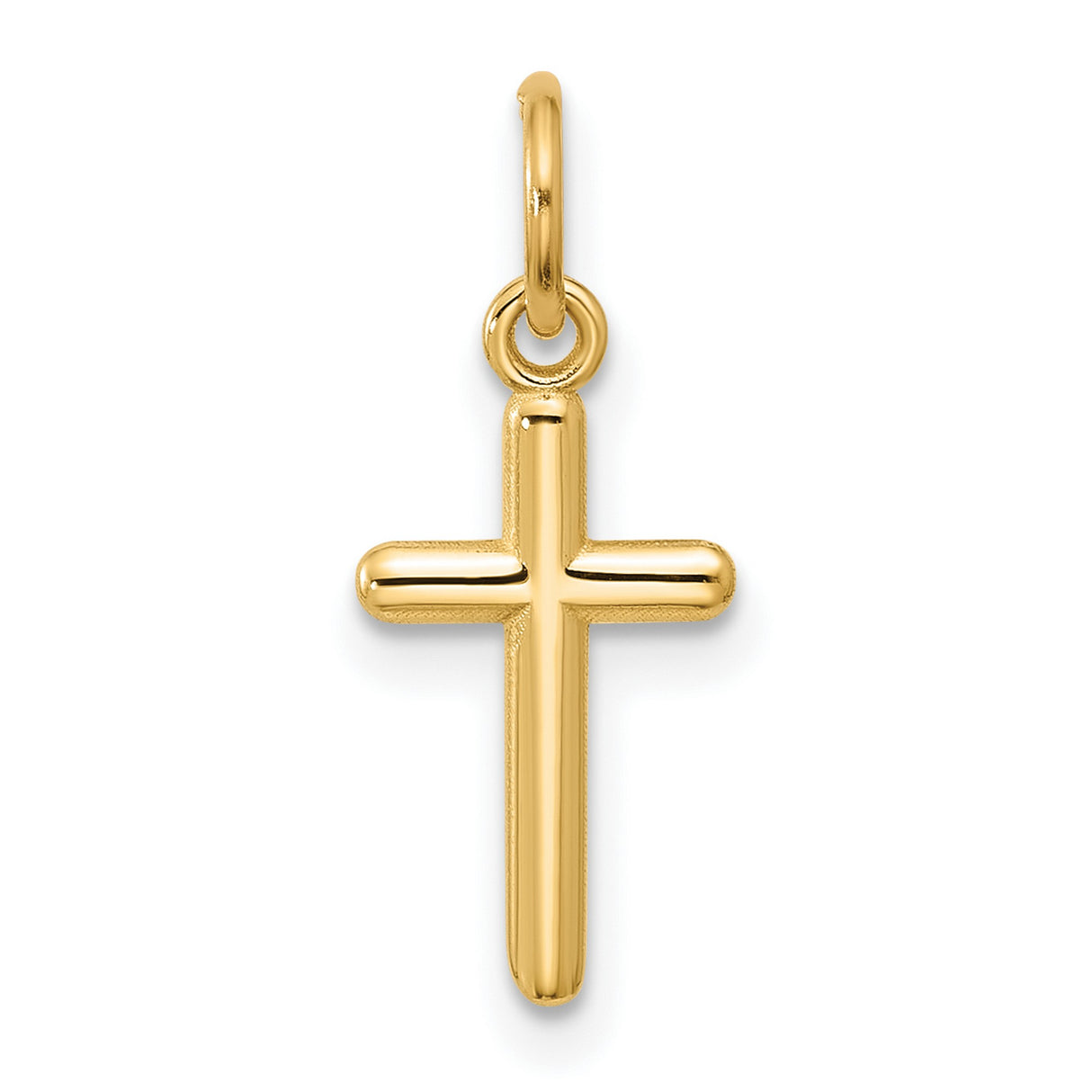 14k Yellow Gold Cross Pendant with Mirror Finish, Unisex Religious Charm, Modern Spiritual Jewelry