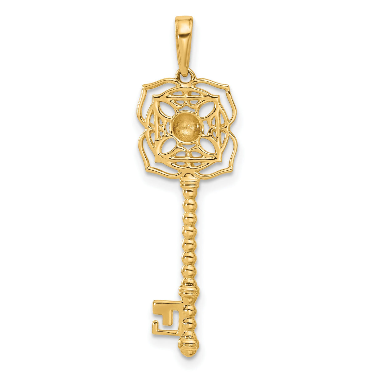14k Multi-Tone Gold Key Pendant with Floral Filigree Design, Vintage Style Charm for Women