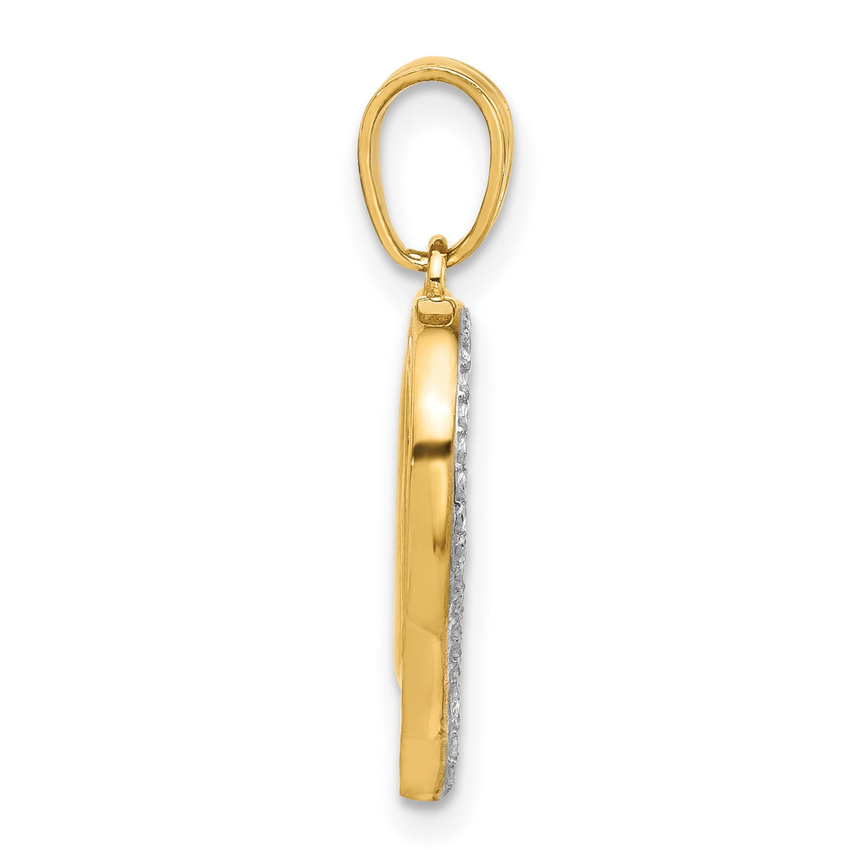 14k Yellow Gold and Rhodium Heart Pendant, Two-Tone Open Heart Charm, Diamond Cut Detailing