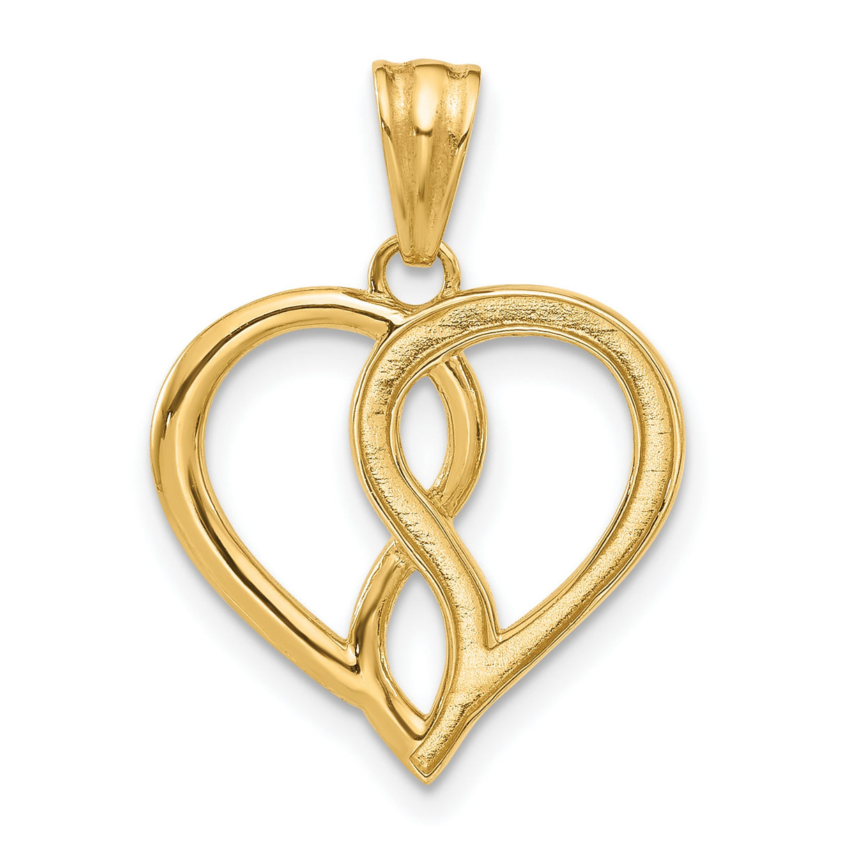 14k Yellow Gold and Rhodium Heart Pendant, Two-Tone Open Heart Charm, Diamond Cut Detailing