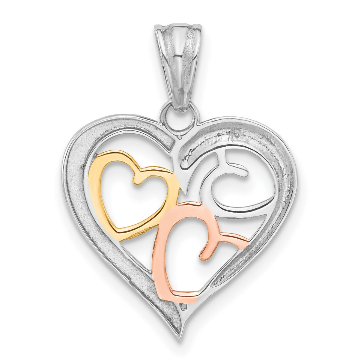 14k Tri-Color Gold Heart Pendant with Intertwined Yellow, White and Rose Gold Hearts