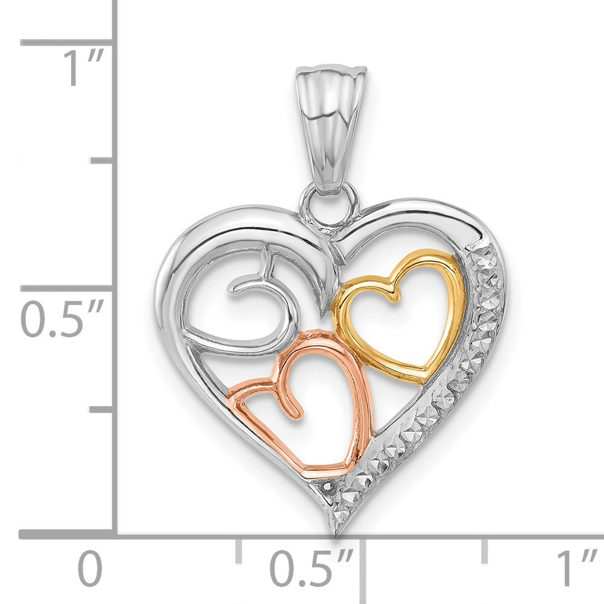 14k Tri-Color Gold Heart Pendant with Intertwined Yellow, White and Rose Gold Hearts