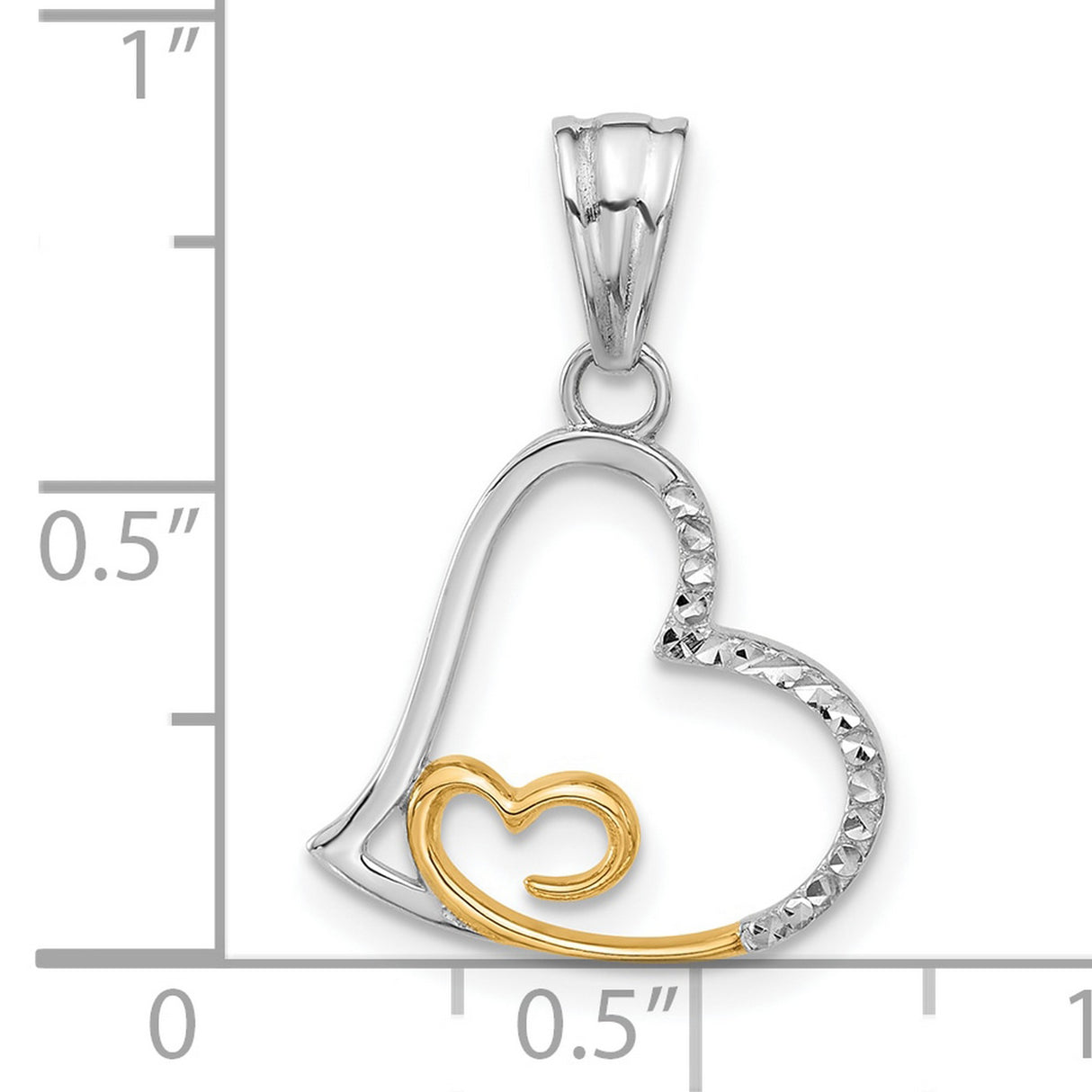 14k Two-Tone Gold Heart Pendant with Open Heart Design and Inner Gold Heart for Women
