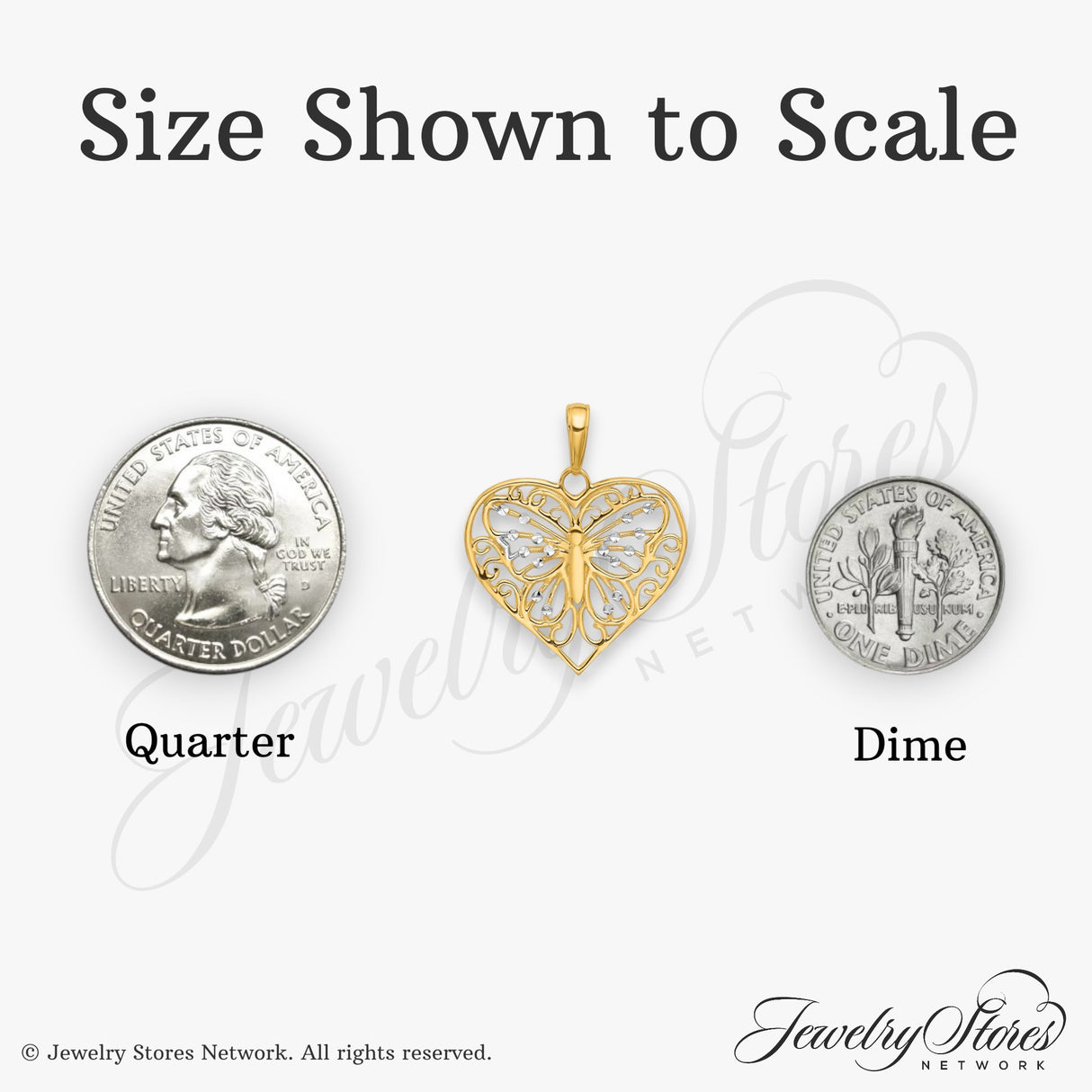 14k White and Yellow Gold Heart Pendant with Diamond-Cut Butterfly Filigree Design