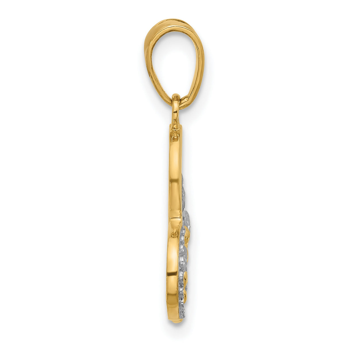 14k Two-Tone Gold Fairy Pendant with Textured Wings and Heart Charm, Whimsical Fantasy Jewelry