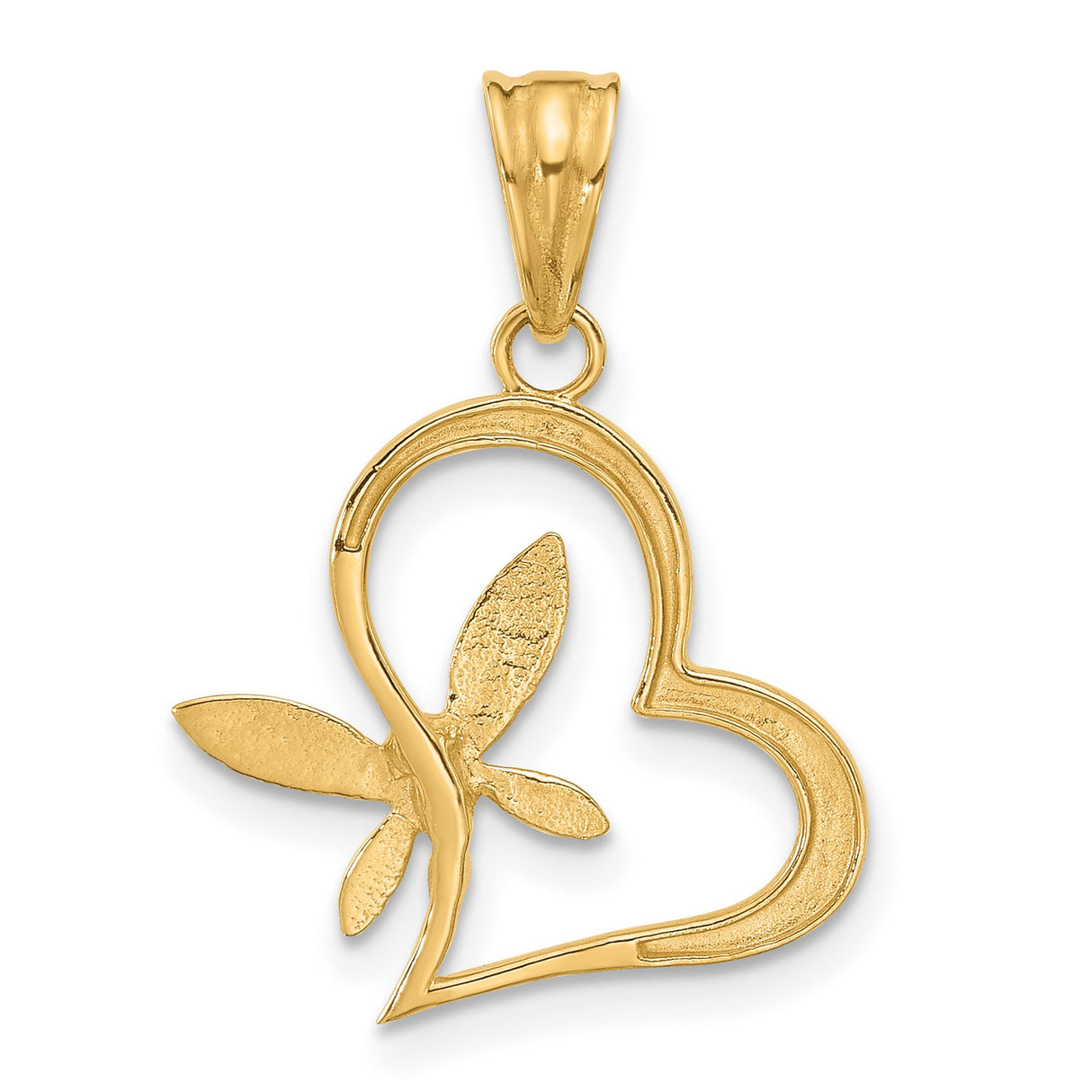 14k Two-Tone Gold Fairy Pendant with Textured Wings and Heart Charm, Whimsical Fantasy Jewelry