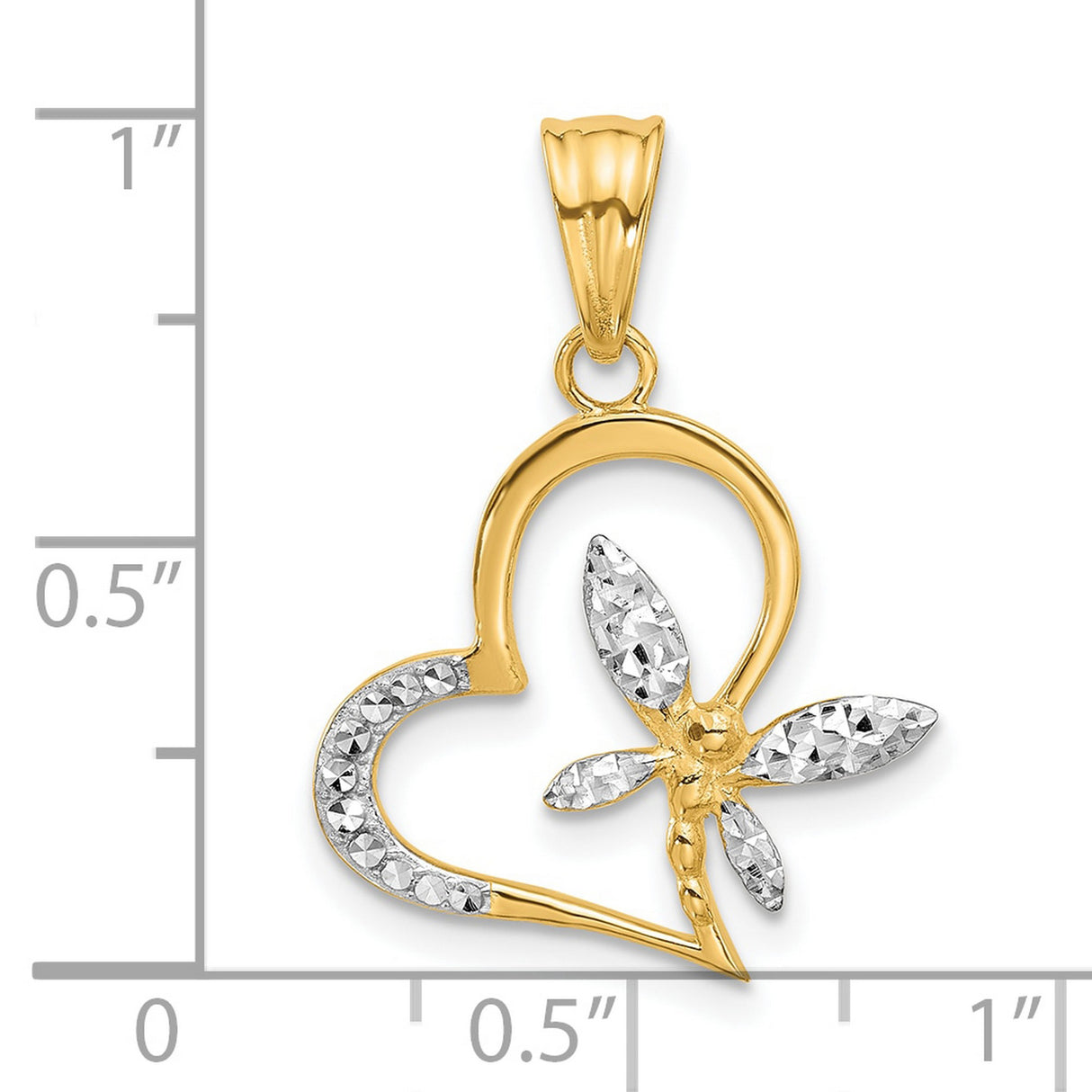 14k Two-Tone Gold Fairy Pendant with Textured Wings and Heart Charm, Whimsical Fantasy Jewelry