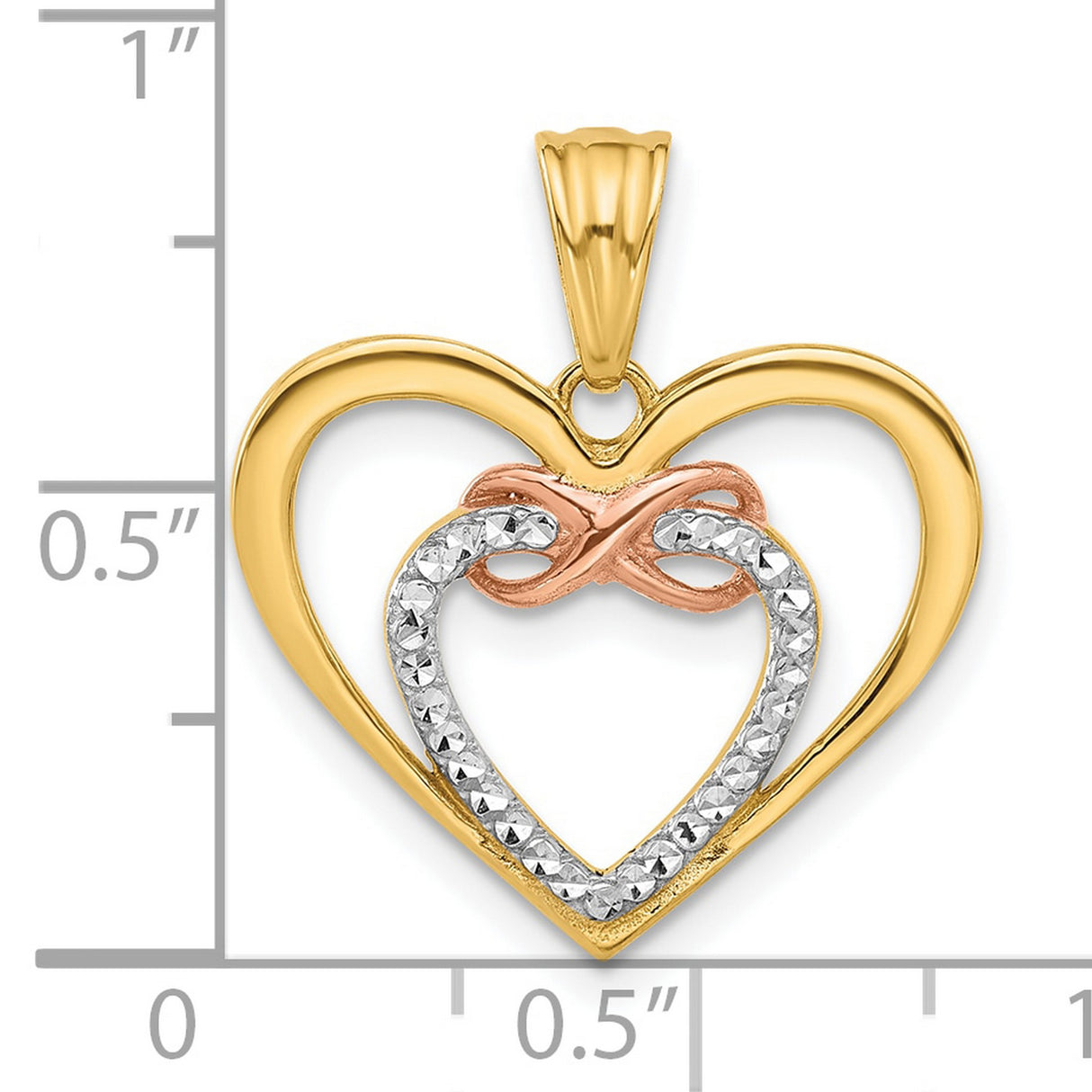 14k Two-Tone Gold Heart Pendant with Infinity Symbol and Diamond-Cut Inner Heart