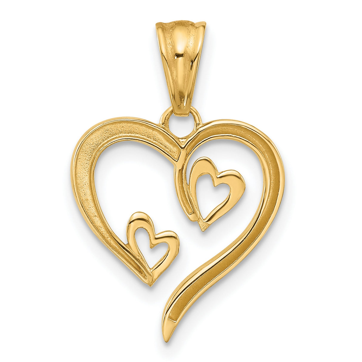 14k Multi-Tone Gold Heart Pendant with Three Interlocking Open Hearts, Symbolic of Love and Family