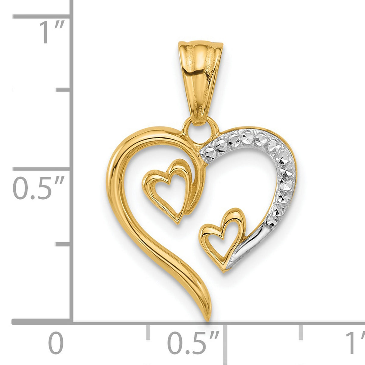 14k Multi-Tone Gold Heart Pendant with Three Interlocking Open Hearts, Symbolic of Love and Family