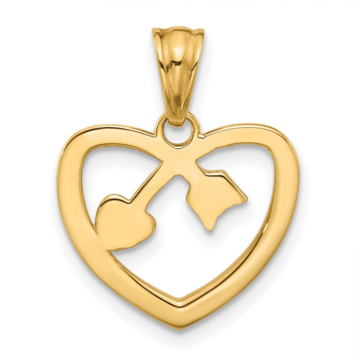 14k Multi-Tone Gold Heart Pendant with Arrow Design and Diamond Cut Detail