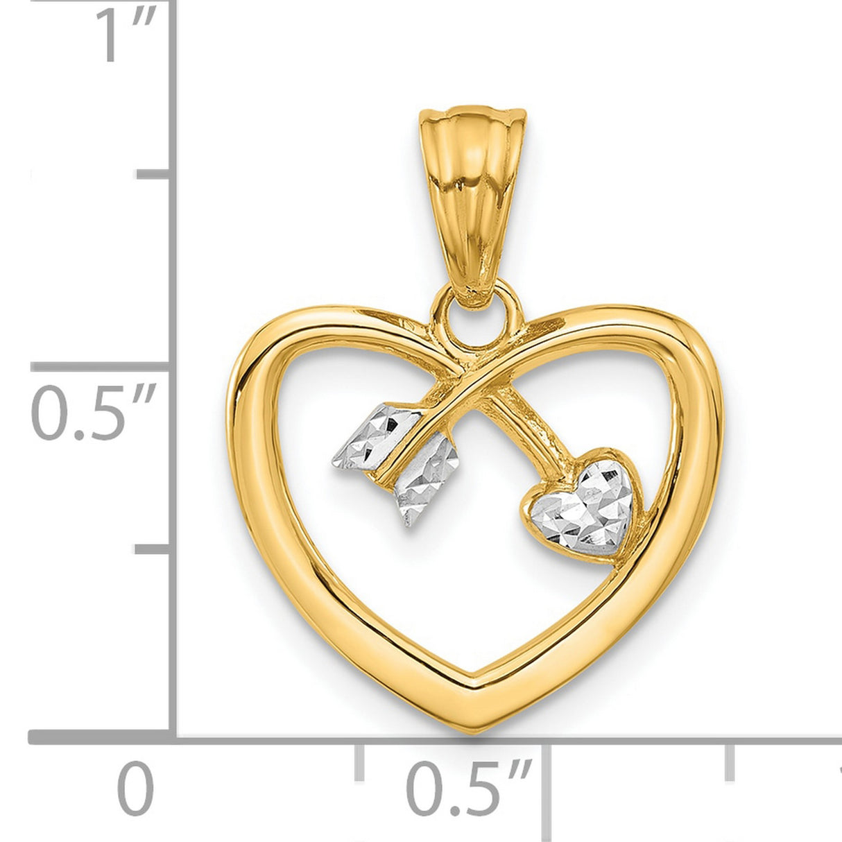 14k Multi-Tone Gold Heart Pendant with Arrow Design and Diamond Cut Detail