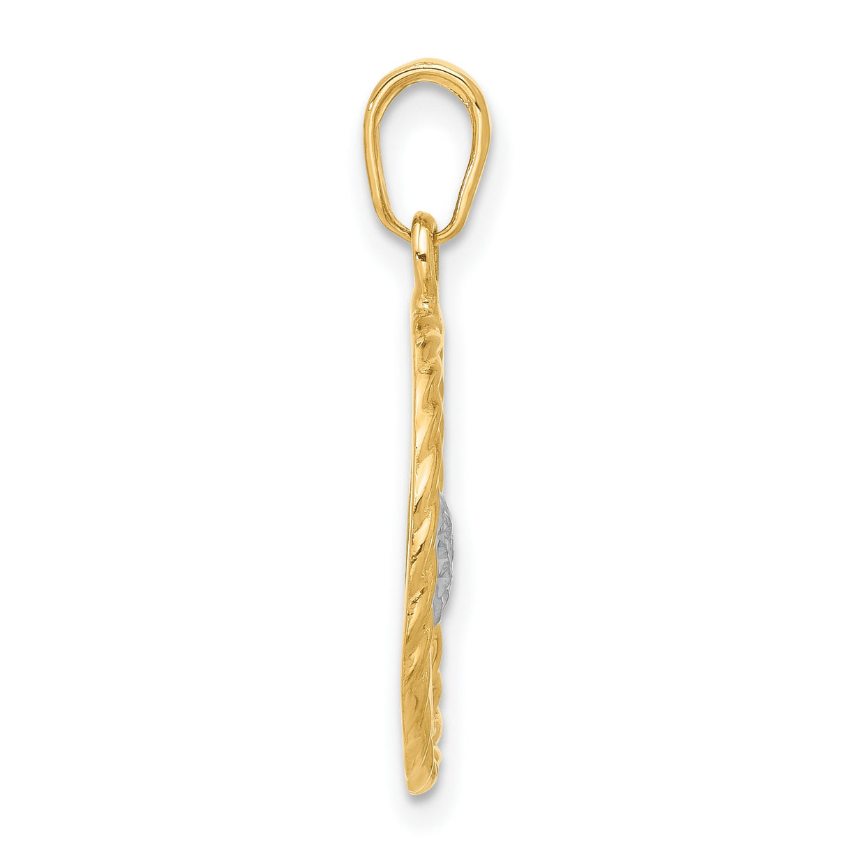 14k Two-Tone Gold Pendant with Double M Letters and Diamond-Cut Rhodium Heart Accent