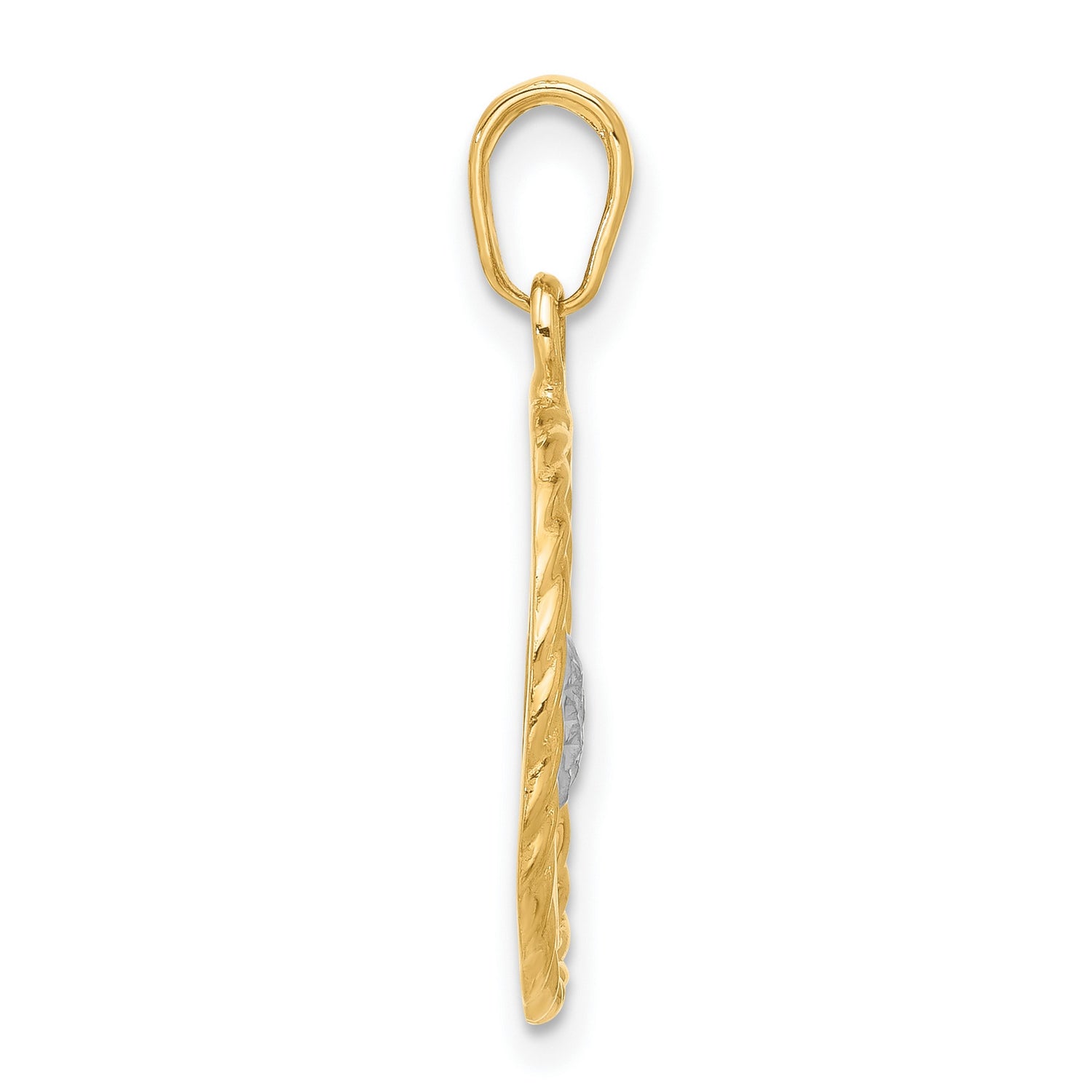 14k Two-Tone Gold Pendant with Double M Letters and Diamond-Cut Rhodium Heart Accent