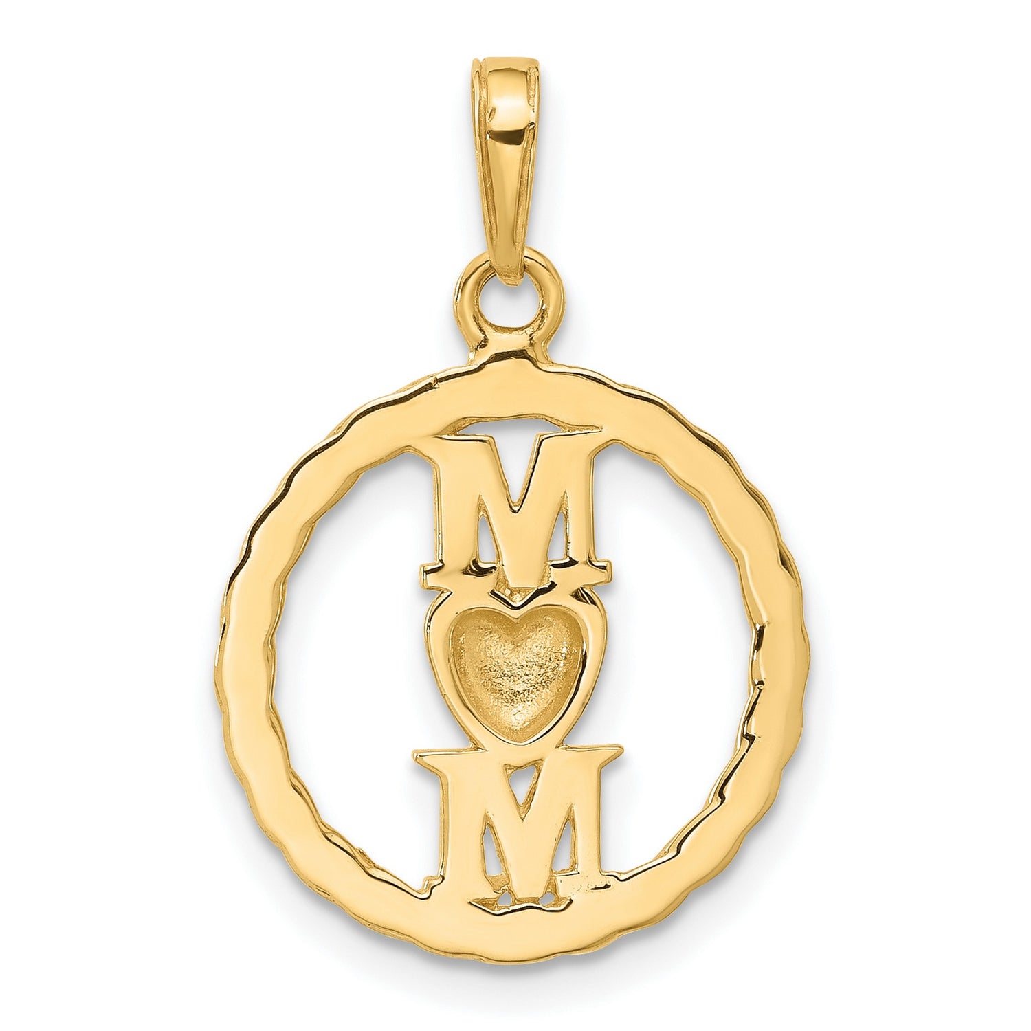 14k Two-Tone Gold Pendant with Double M Letters and Diamond-Cut Rhodium Heart Accent