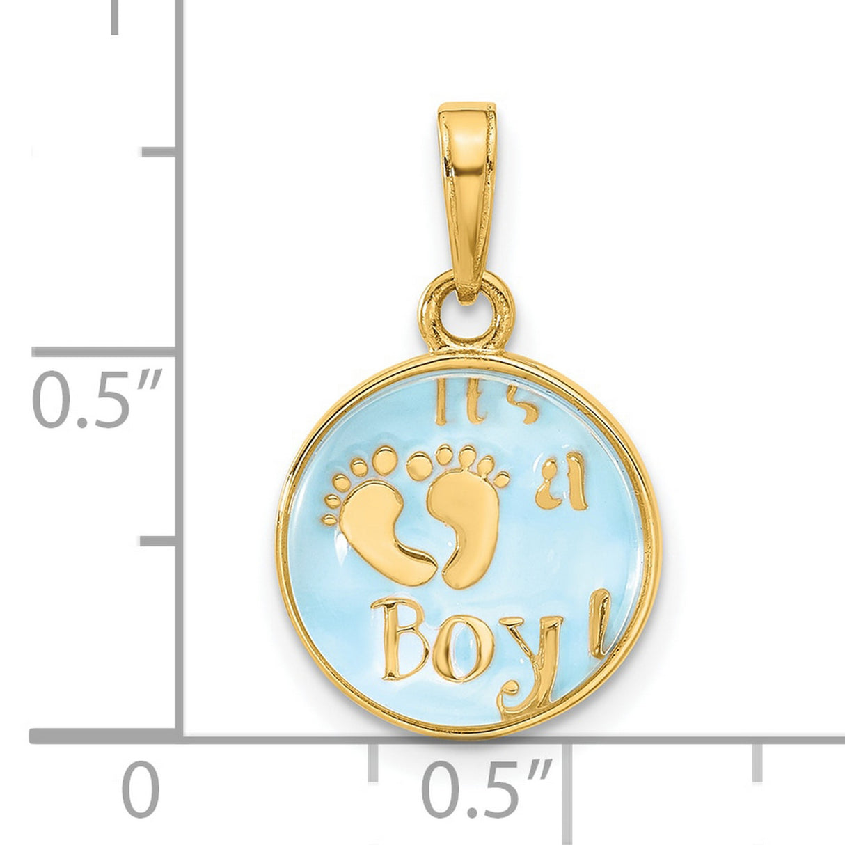 14k Yellow Gold Pendant with Blue Enamel Baby Footprints, Its a Boy Design for Women