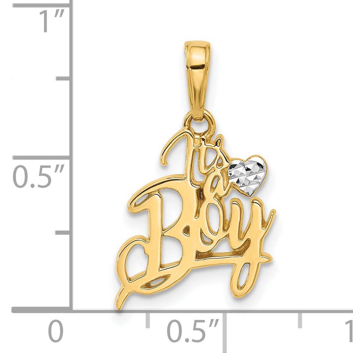 14k Multi-Tone Gold Its a Boy Pendant with Script Heart Design