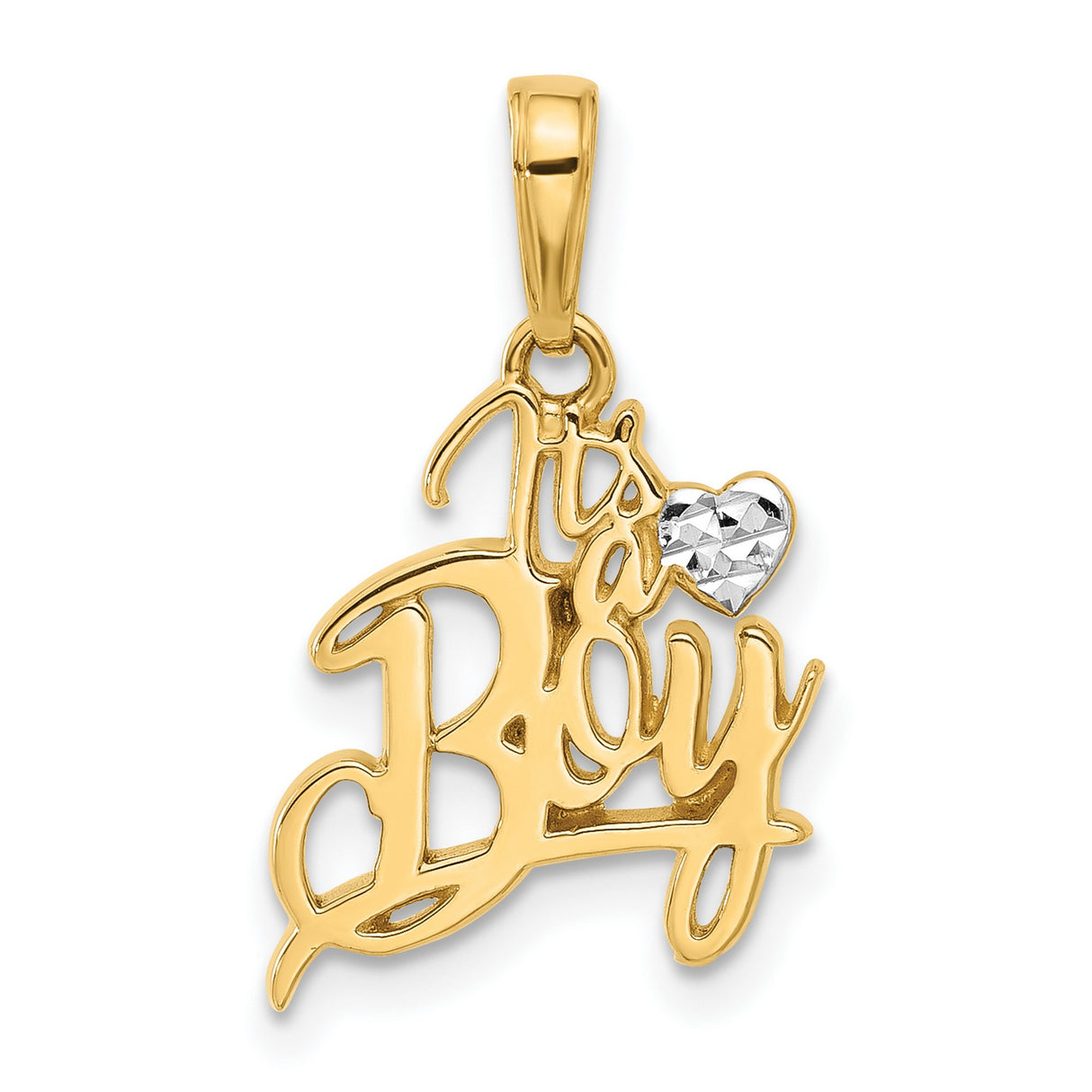 14k Multi-Tone Gold Its a Boy Pendant with Script Heart Design