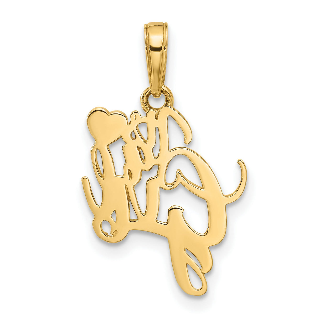 14k Yellow Gold and Rhodium Pendant with White Heart Accent, Its a Girl Script Charm