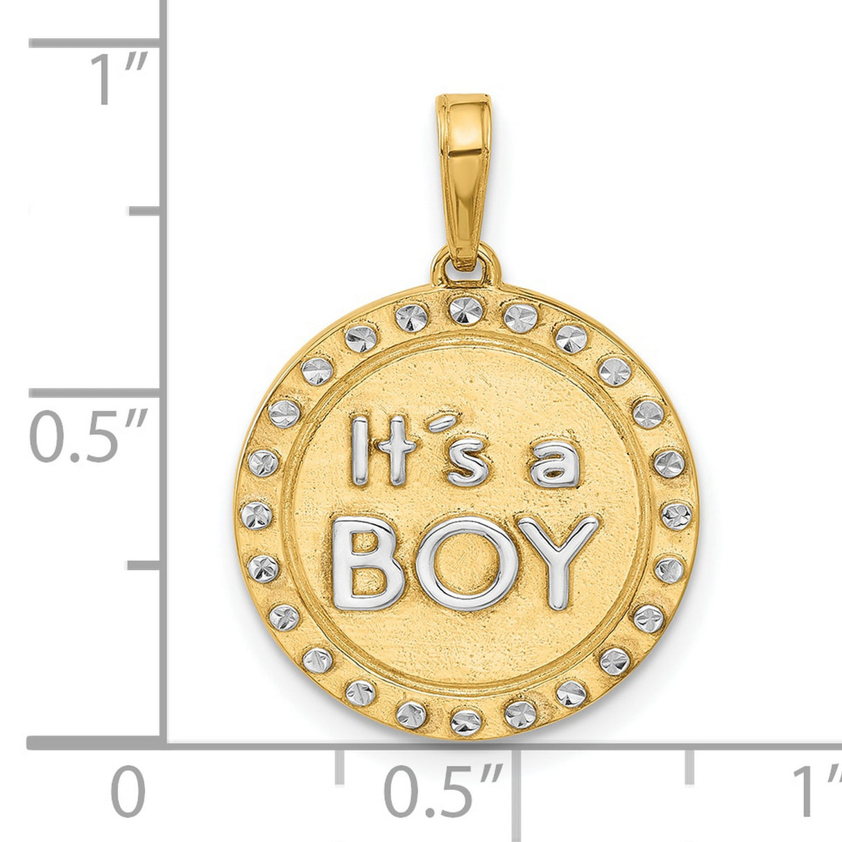 14k Multi-Tone Gold Its a Boy Pendant with Diamond-Cut Border and Rhodium Accent