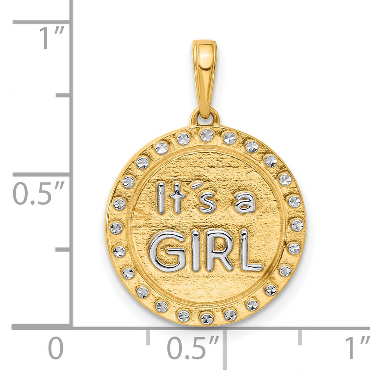14k Yellow Gold and Rhodium Pendant, Its a Girl Text, Baby Girl Keepsake for Women