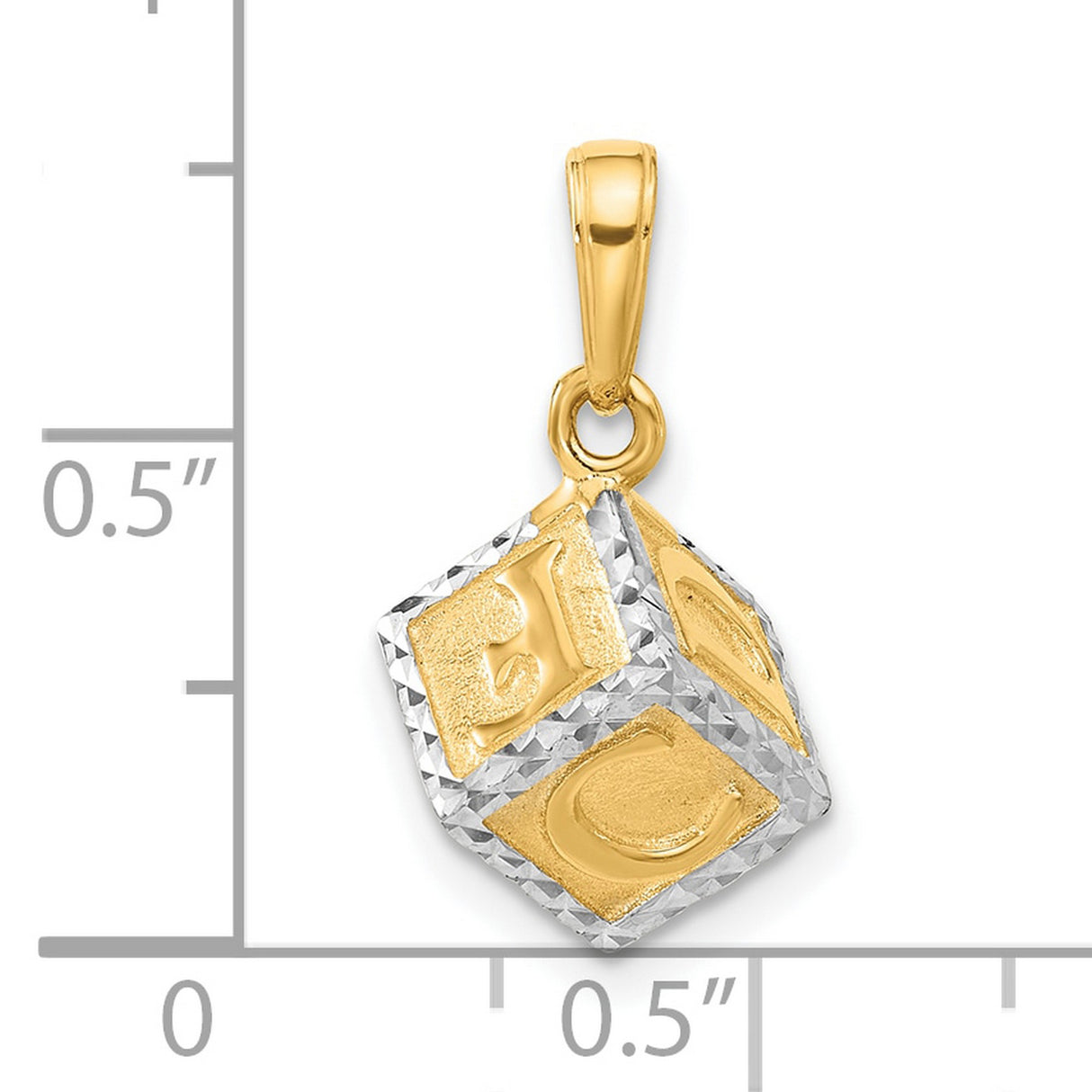 14k Yellow Gold and Rhodium Baby Block Pendant with Diamond Cut Letters, Motherhood Keepsake Charm