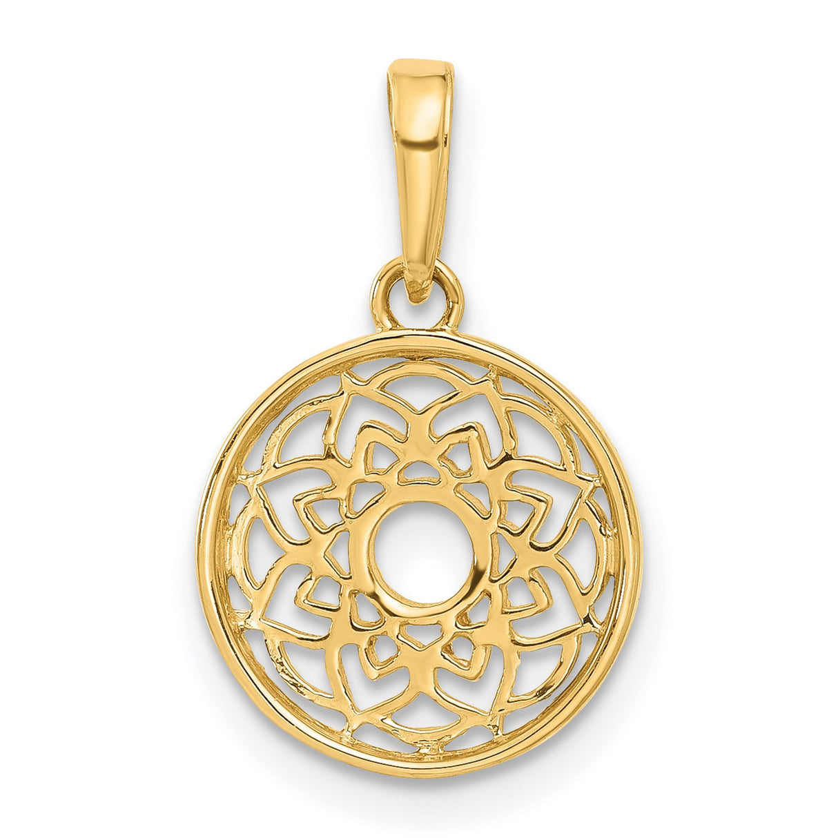 14k Yellow Gold and Rhodium-Plated Mandala Pendant, Geometric Floral Yoga Jewelry