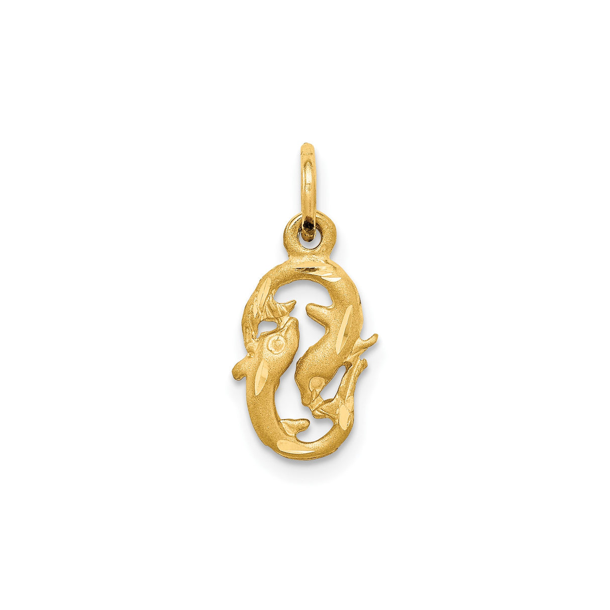14k Yellow Gold Koi Fish Pendant, Circular Pisces Charm with Eastern Motif