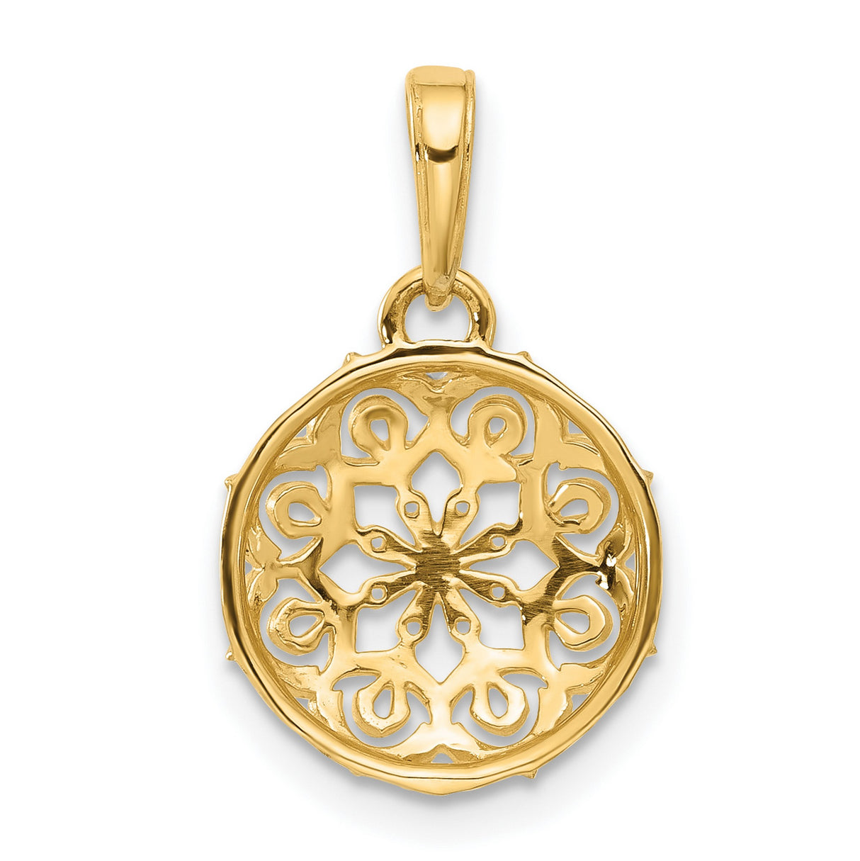 14k Multi-Tone Gold Mandala Pendant, Intricate Filigree Circle with Floral Design