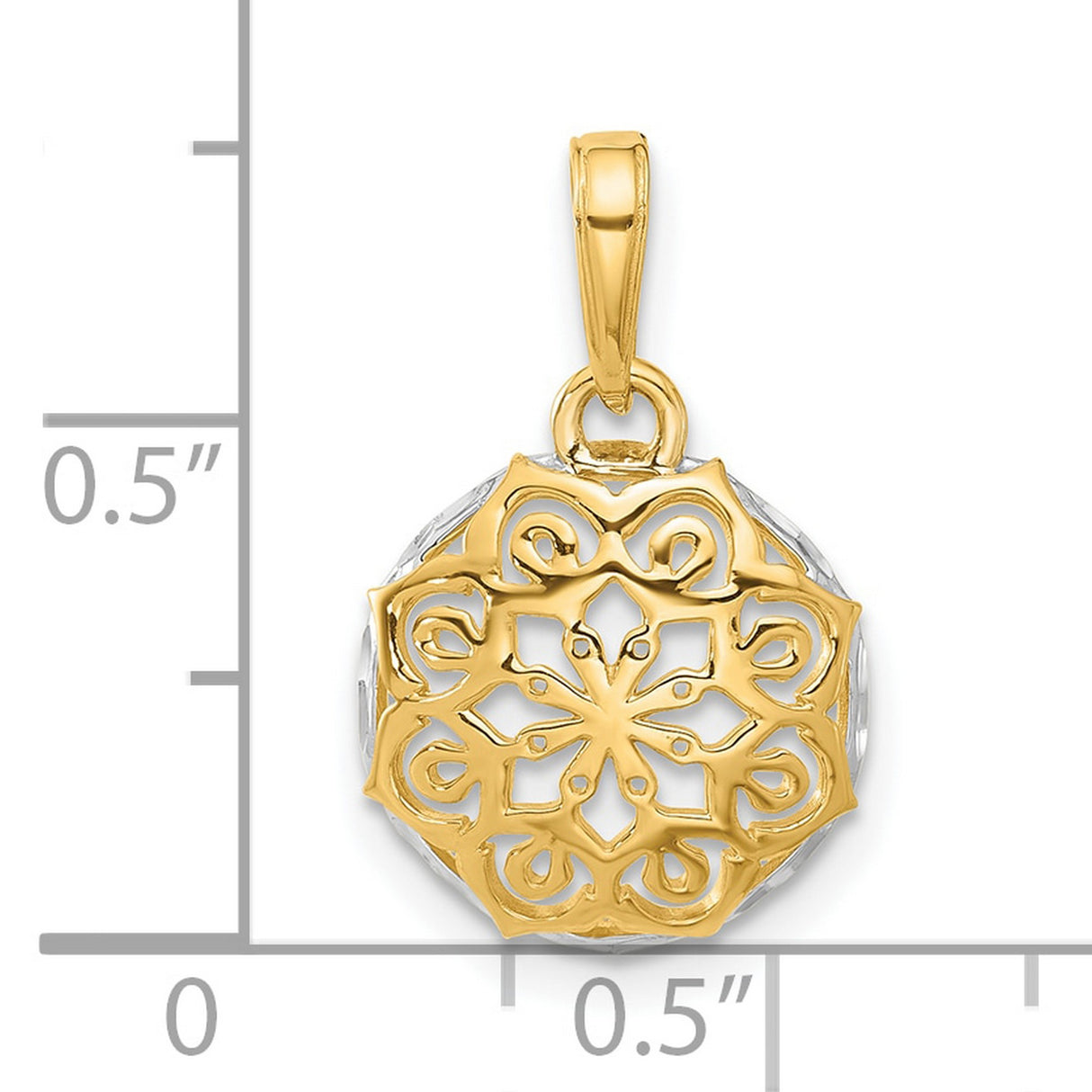 14k Multi-Tone Gold Mandala Pendant, Intricate Filigree Circle with Floral Design