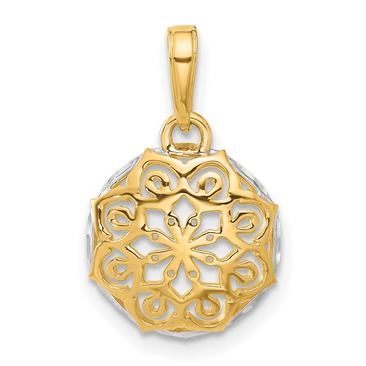 14k Multi-Tone Gold Mandala Pendant, Intricate Filigree Circle with Floral Design