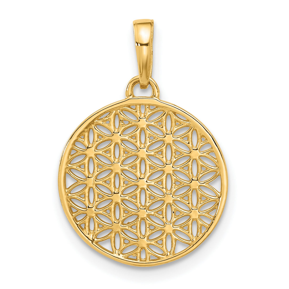 14k Two-Tone Gold Pendant, Flower of Life Design with Diamond Cut Accents, Geometric Spiritual Jewelry