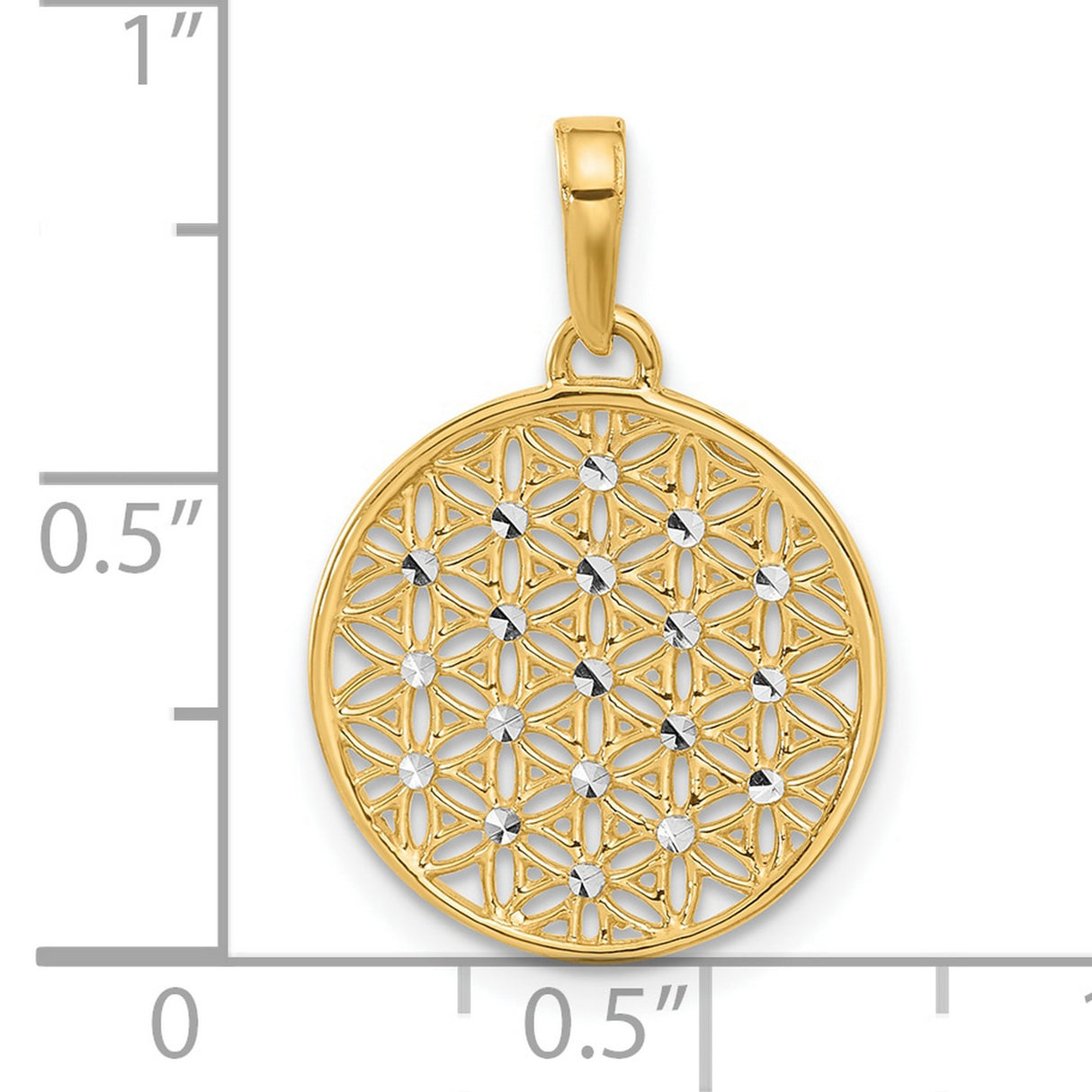 14k Two-Tone Gold Pendant, Flower of Life Design with Diamond Cut Accents, Geometric Spiritual Jewelry