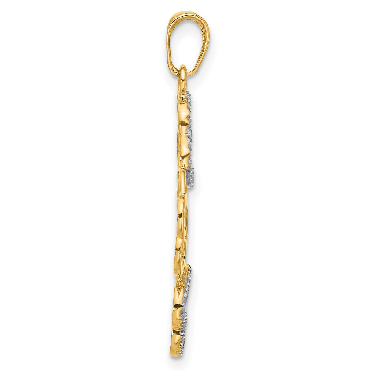 14k Multi-Tone Gold Flower Cluster Pendant, Open Floral Design with Rhodium Accents for Women