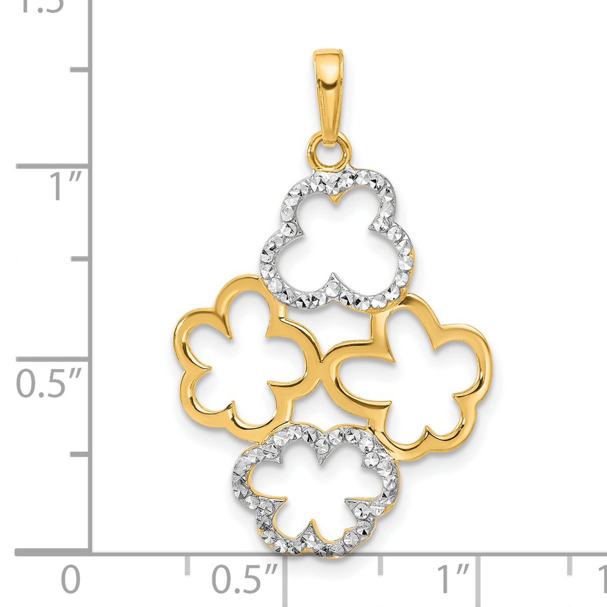 14k Multi-Tone Gold Flower Cluster Pendant, Open Floral Design with Rhodium Accents for Women