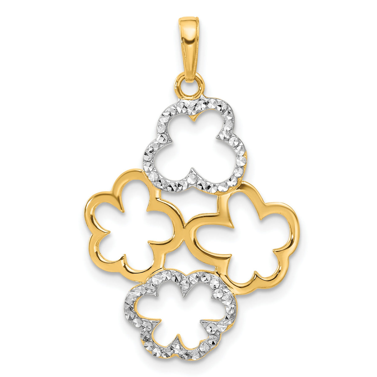 14k Multi-Tone Gold Flower Cluster Pendant, Open Floral Design with Rhodium Accents for Women