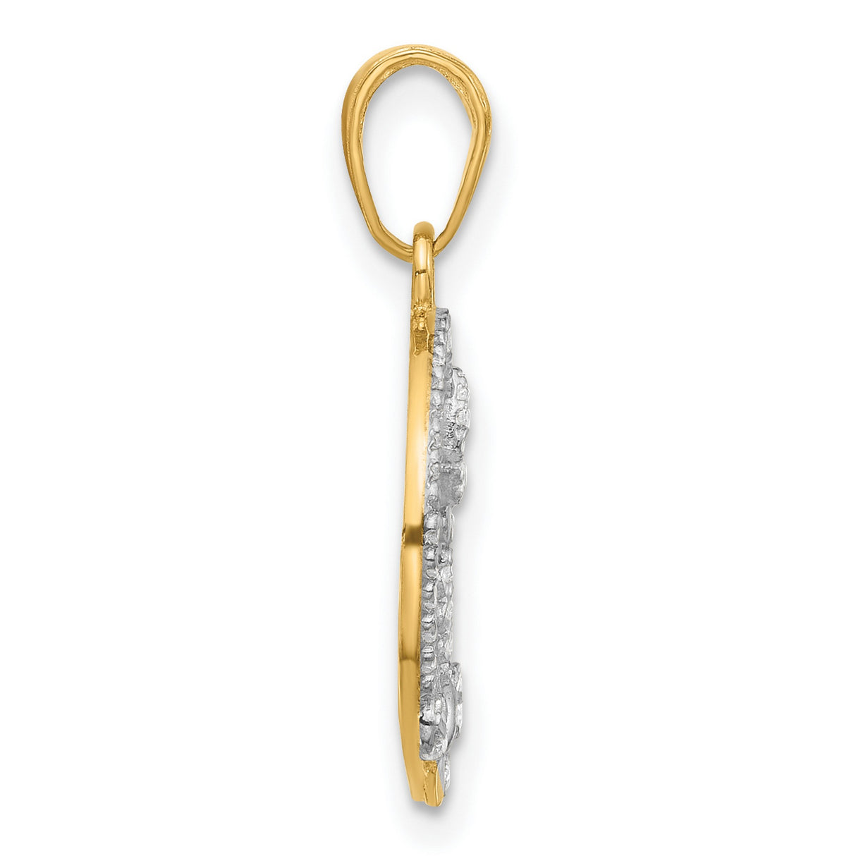 14k Two-Tone Gold Butterfly Circle Pendant with Textured Detailing for Women