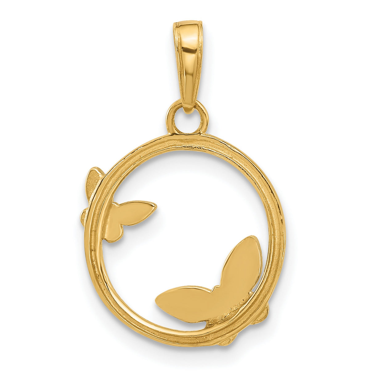 14k Two-Tone Gold Butterfly Circle Pendant with Textured Detailing for Women