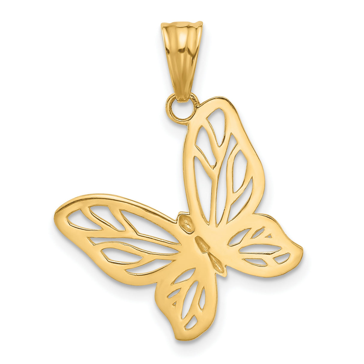 14k Two-Tone Gold Butterfly Pendant with Openwork Wings and Diamond-Cut Edges