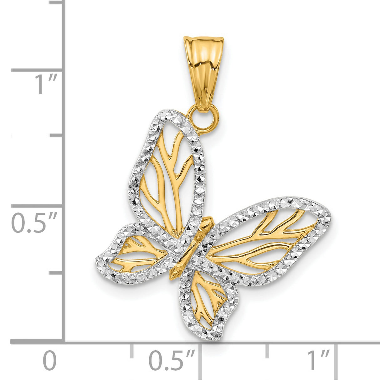 14k Two-Tone Gold Butterfly Pendant with Openwork Wings and Diamond-Cut Edges