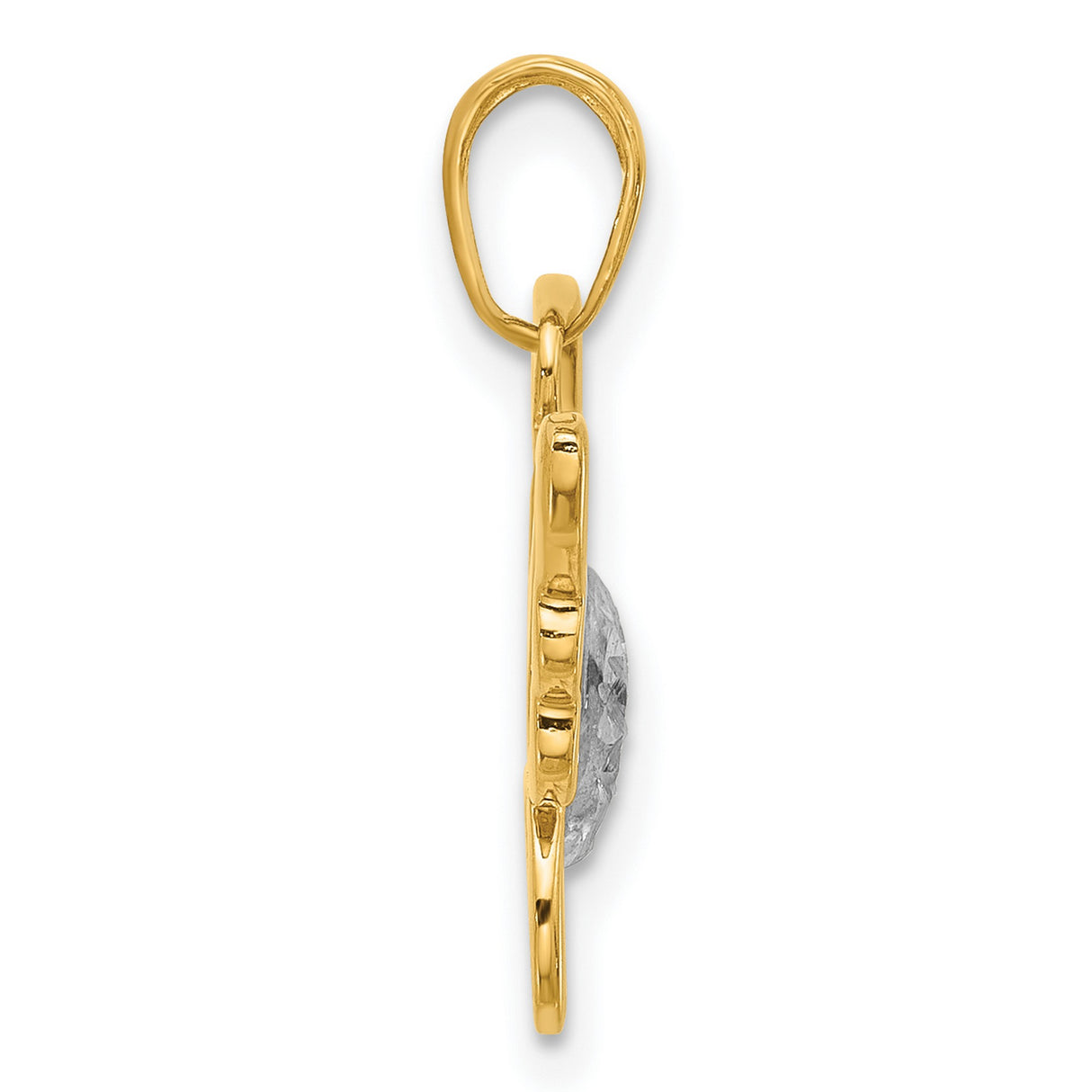 14k Multi-Tone Gold Butterfly Pendant with Textured Rhodium Center and Openwork Wings