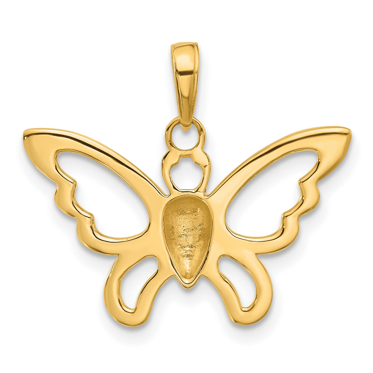 14k Multi-Tone Gold Butterfly Pendant with Textured Rhodium Center and Openwork Wings