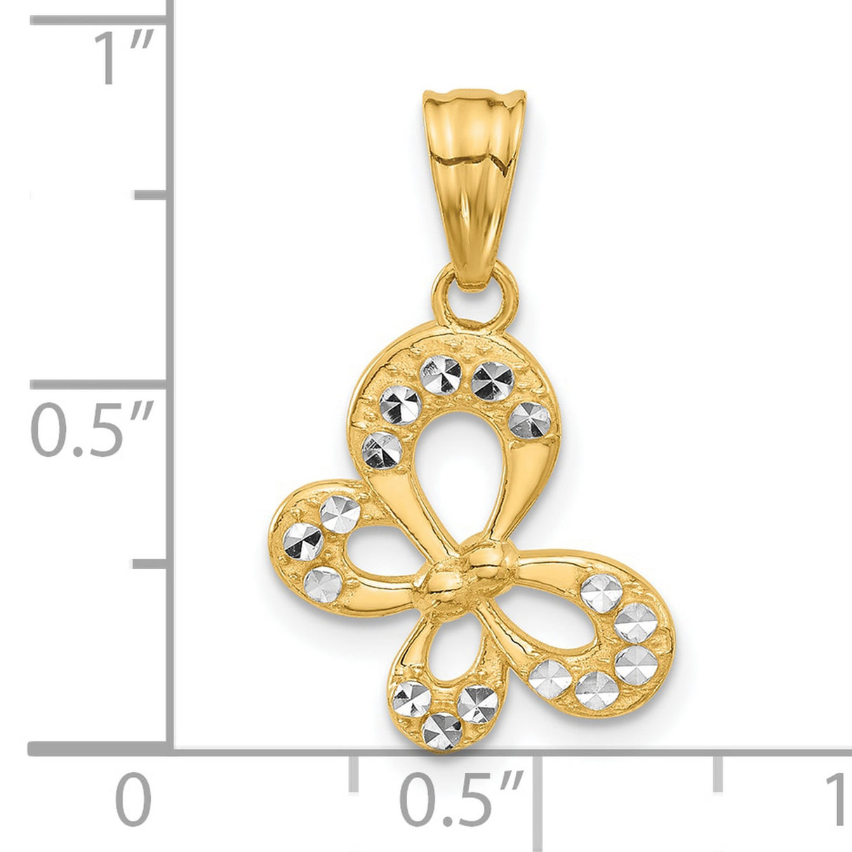 14k Multi-Tone Gold Butterfly Pendant with Openwork and Diamond-Cut Accents for Women