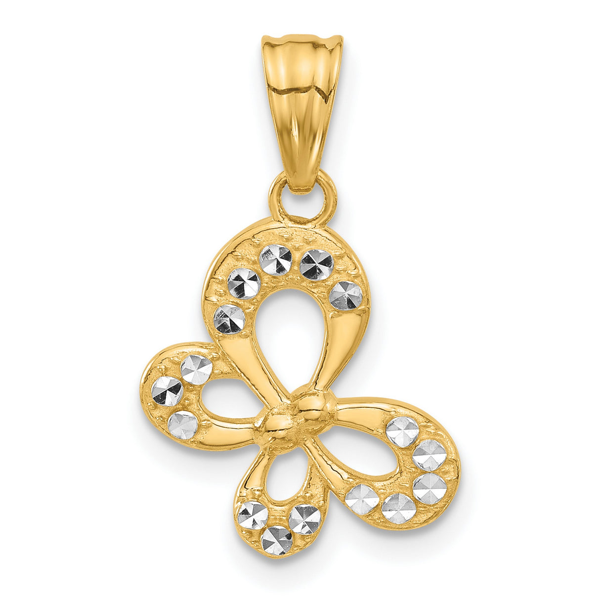 14k Multi-Tone Gold Butterfly Pendant with Openwork and Diamond-Cut Accents for Women